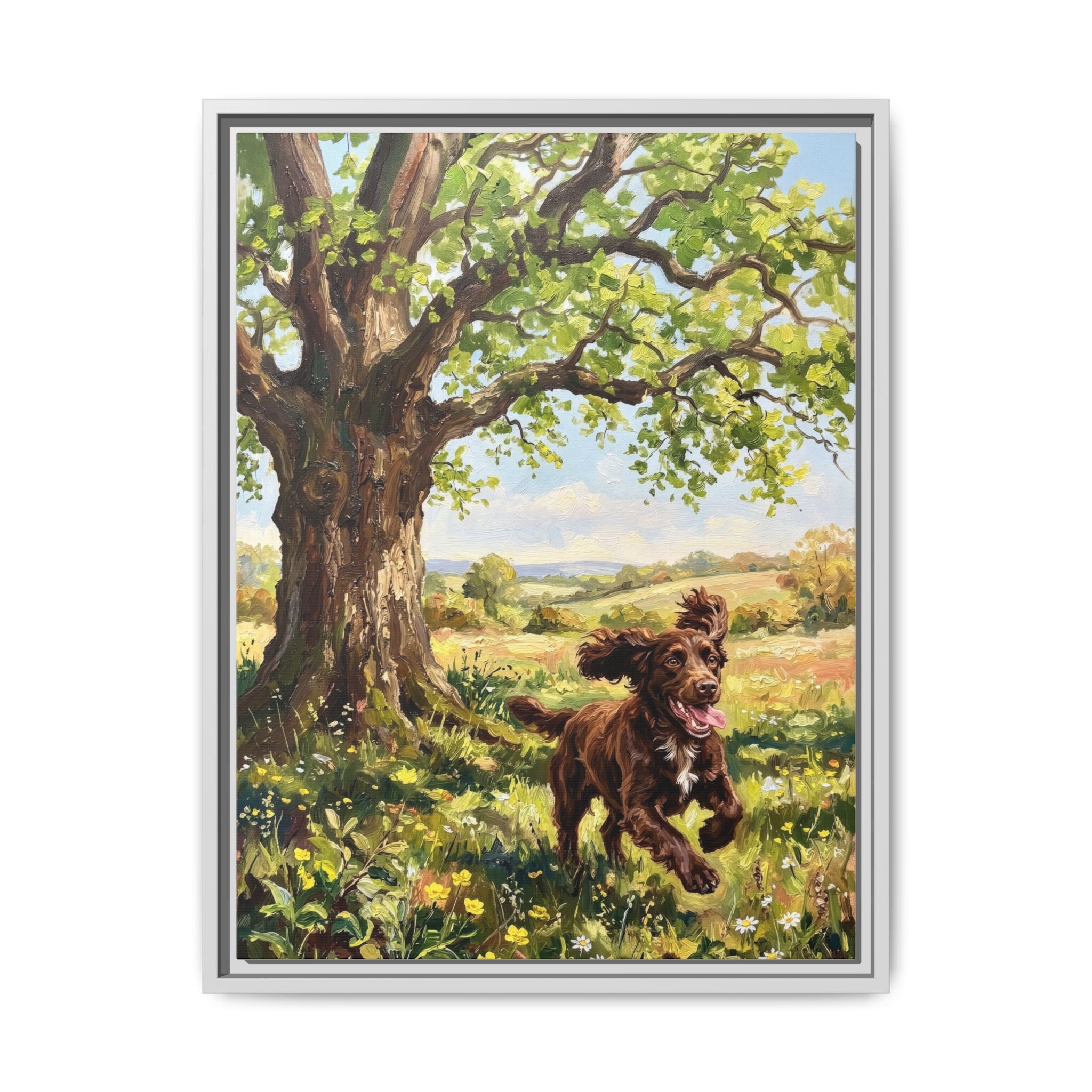 The Working Cocker - Print on Canvas with Wooden Frame