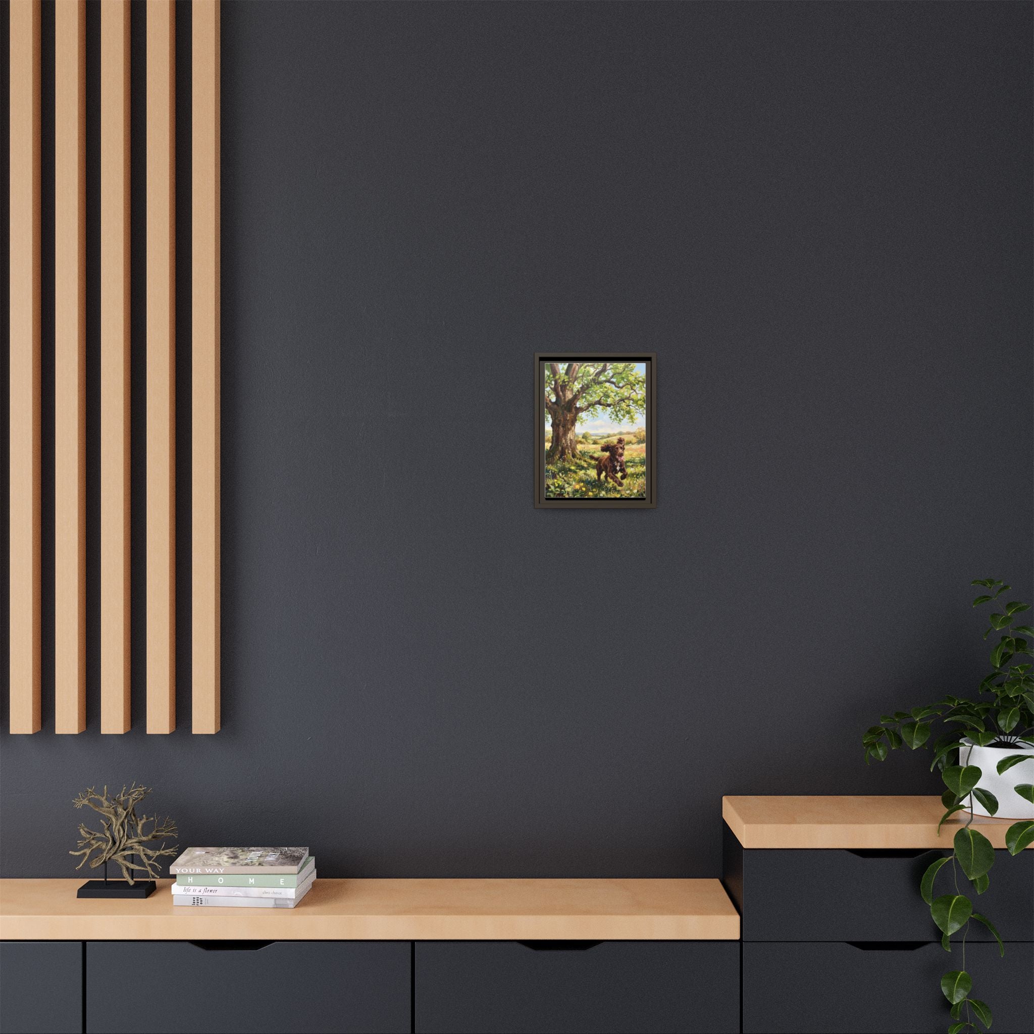 The Working Cocker - Print on Canvas with Wooden Frame