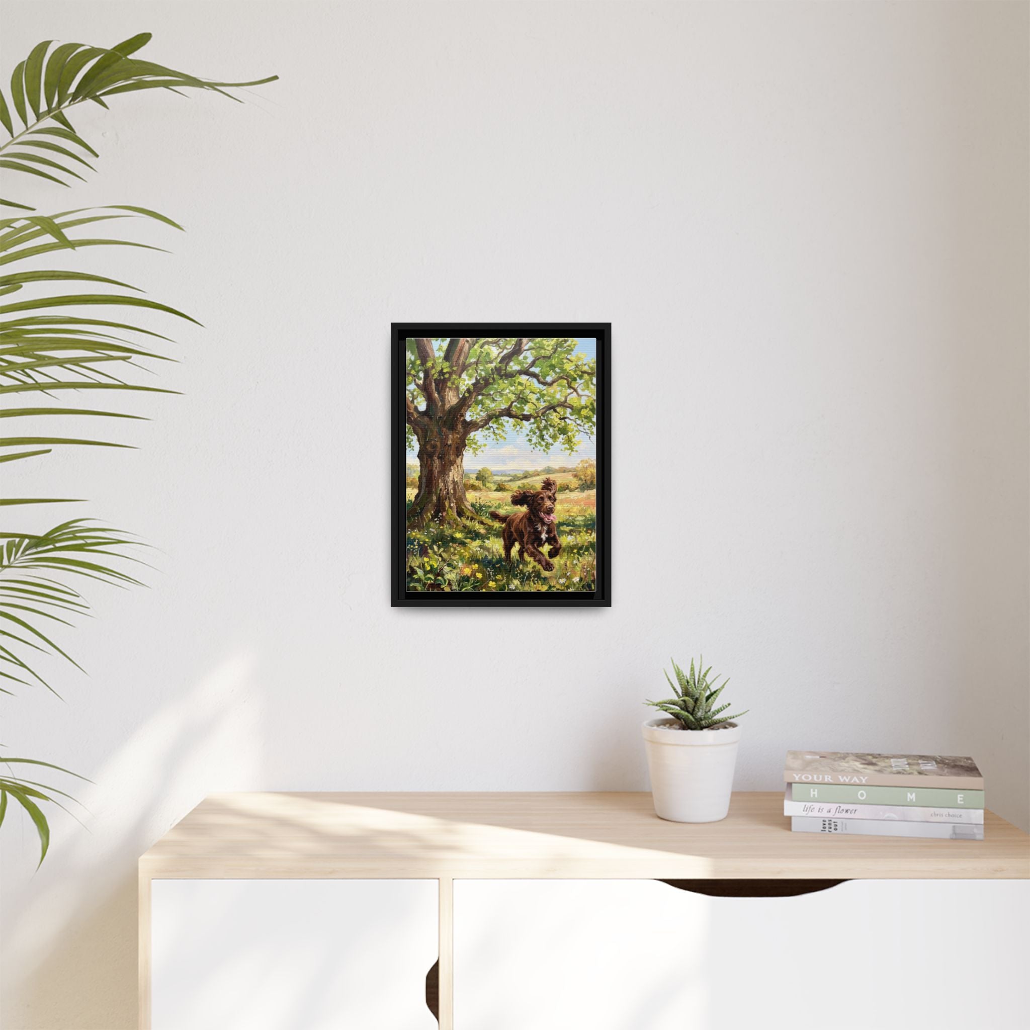 The Working Cocker - Print on Canvas with Wooden Frame