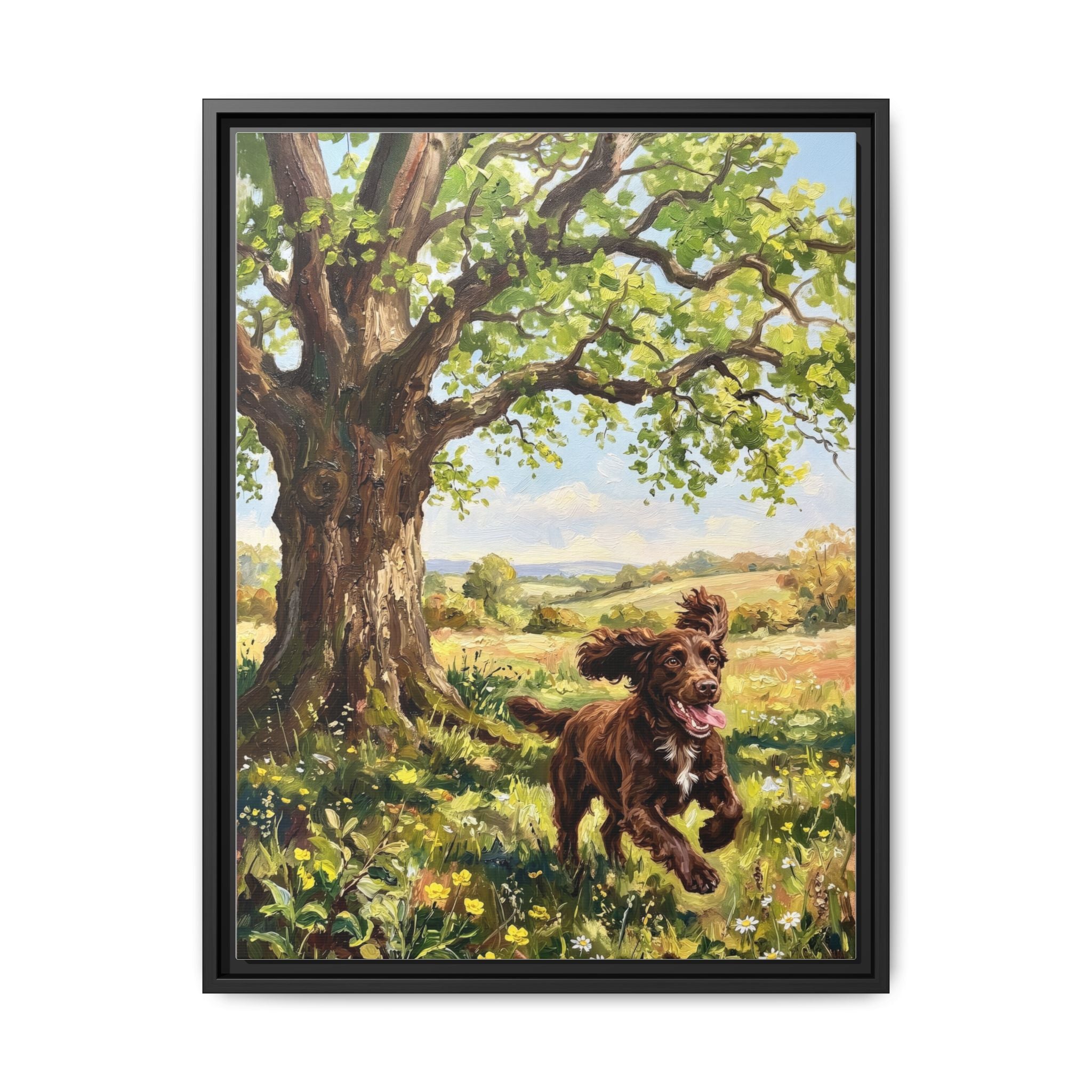 The Working Cocker - Print on Canvas with Wooden Frame
