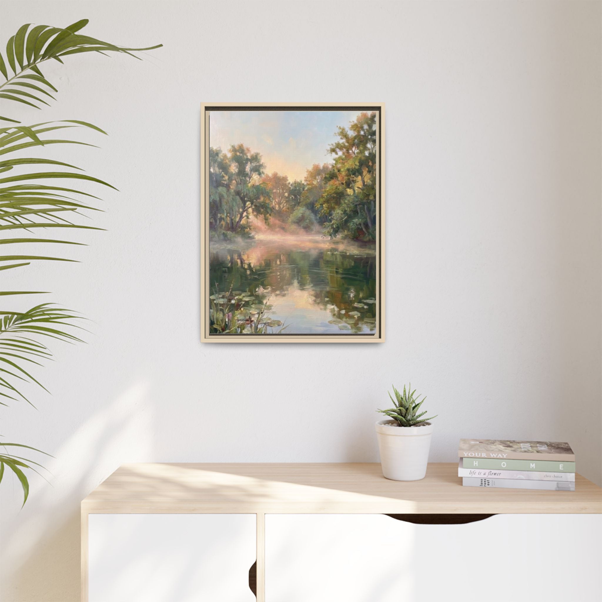 The Lily Pond - Print on Canvas with Wooden Frame