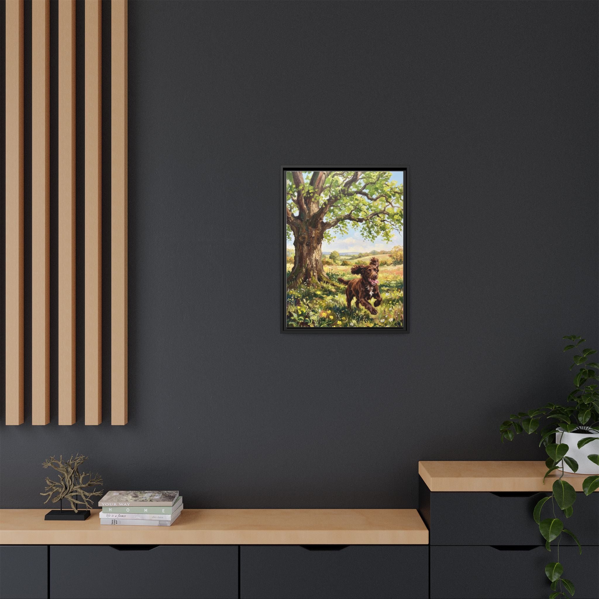 The Working Cocker - Print on Canvas with Wooden Frame