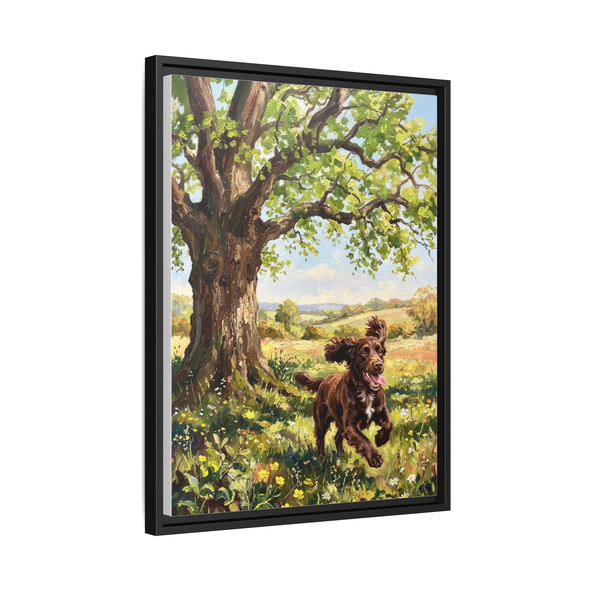 The Working Cocker - Print on Canvas with Wooden Frame