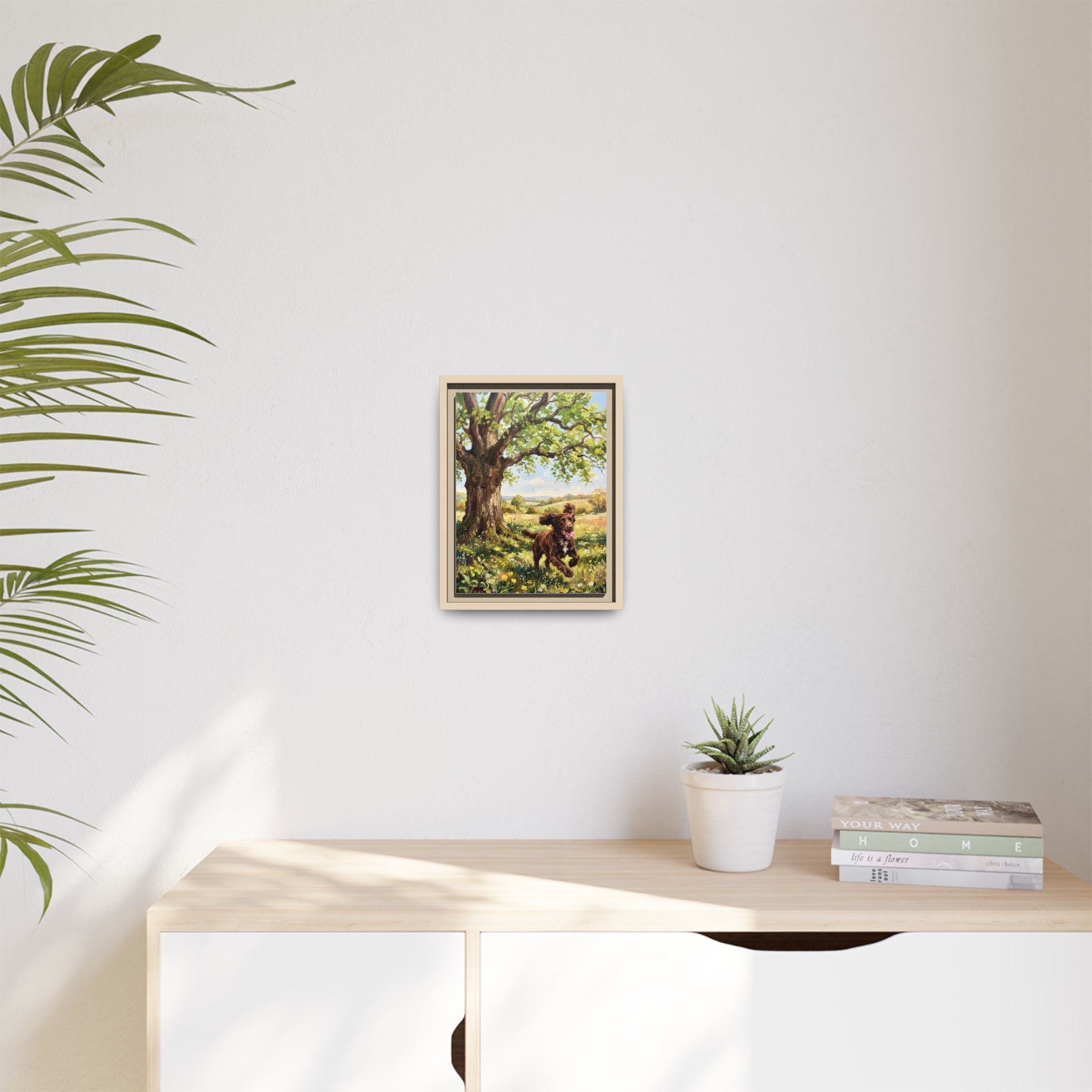 The Working Cocker - Print on Canvas with Wooden Frame