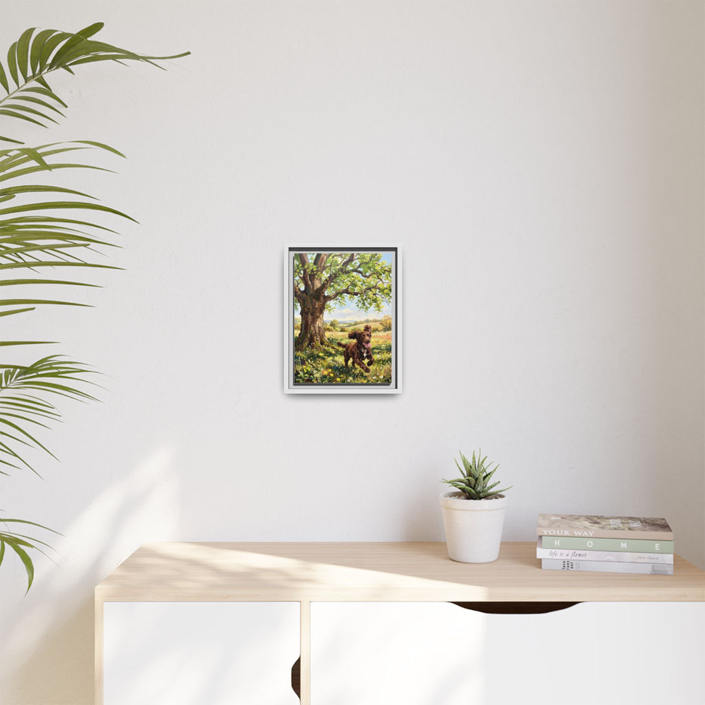 The Working Cocker - Print on Canvas with Wooden Frame