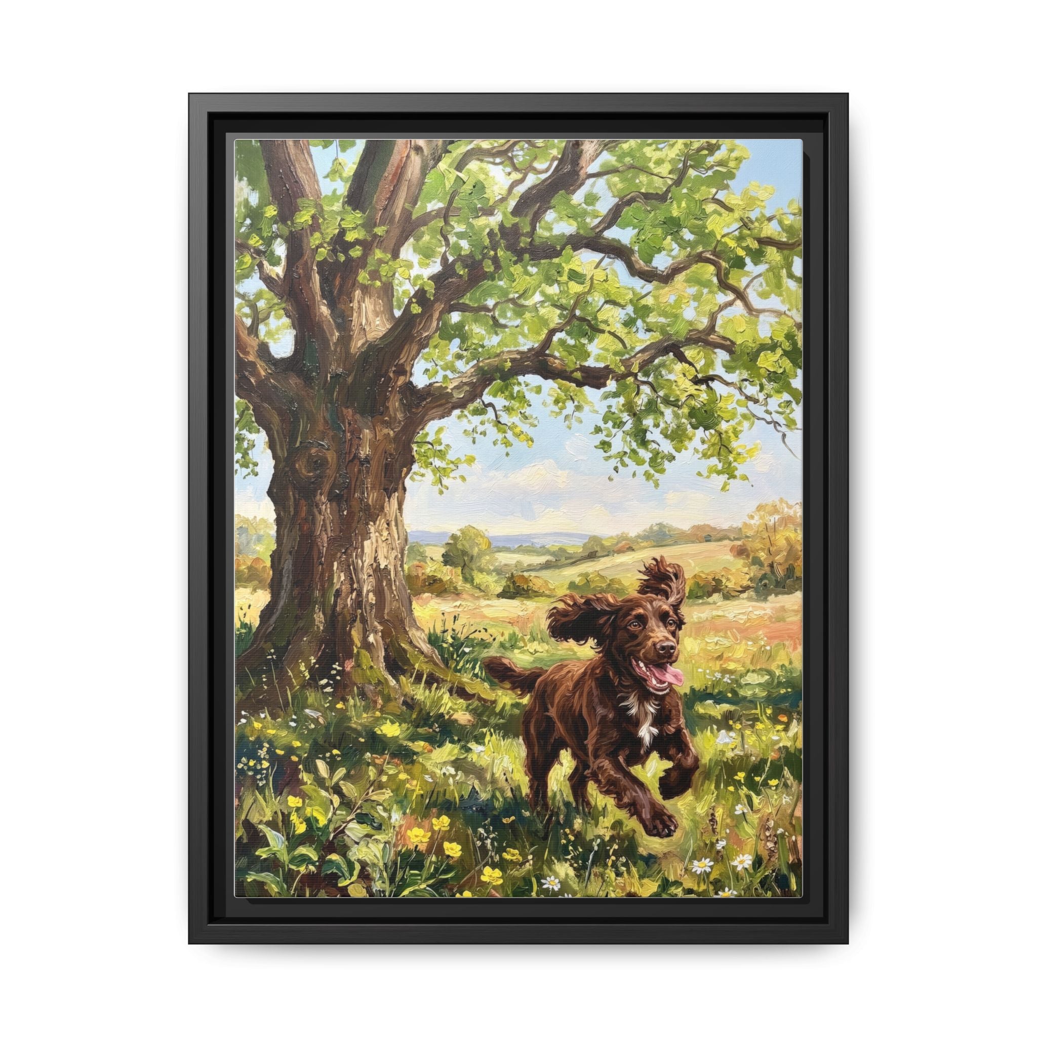 The Working Cocker - Print on Canvas with Wooden Frame