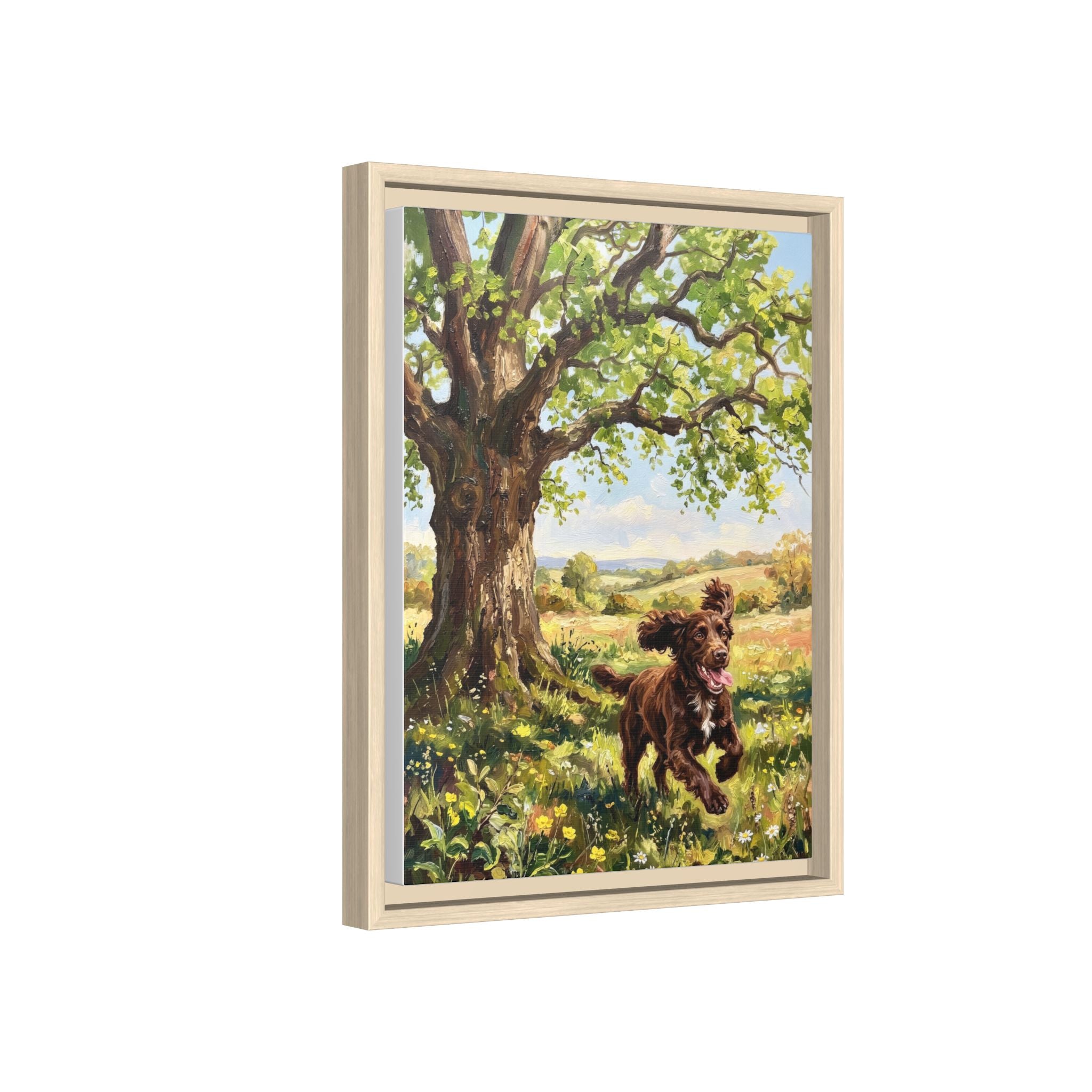 The Working Cocker - Print on Canvas with Wooden Frame