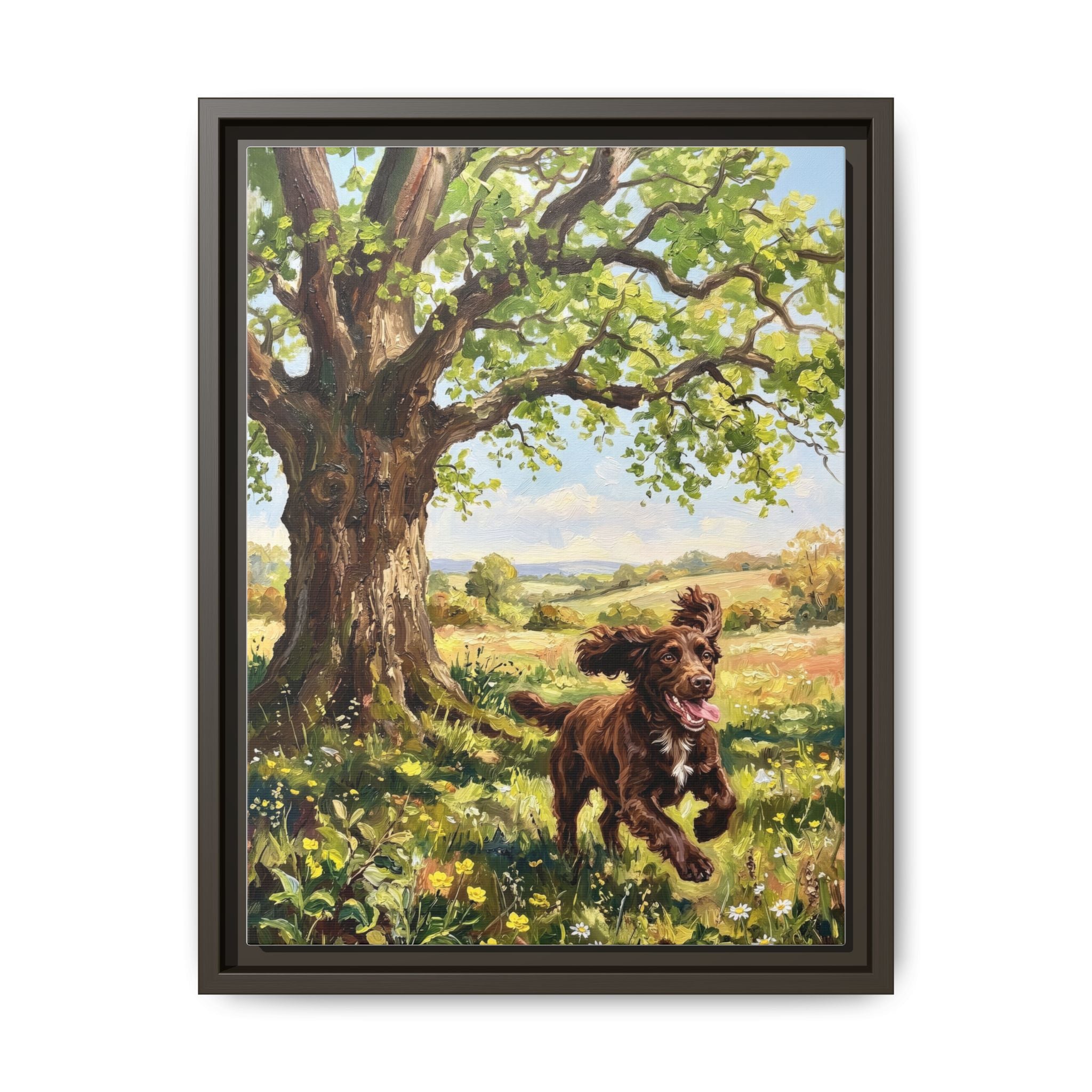 The Working Cocker - Print on Canvas with Wooden Frame