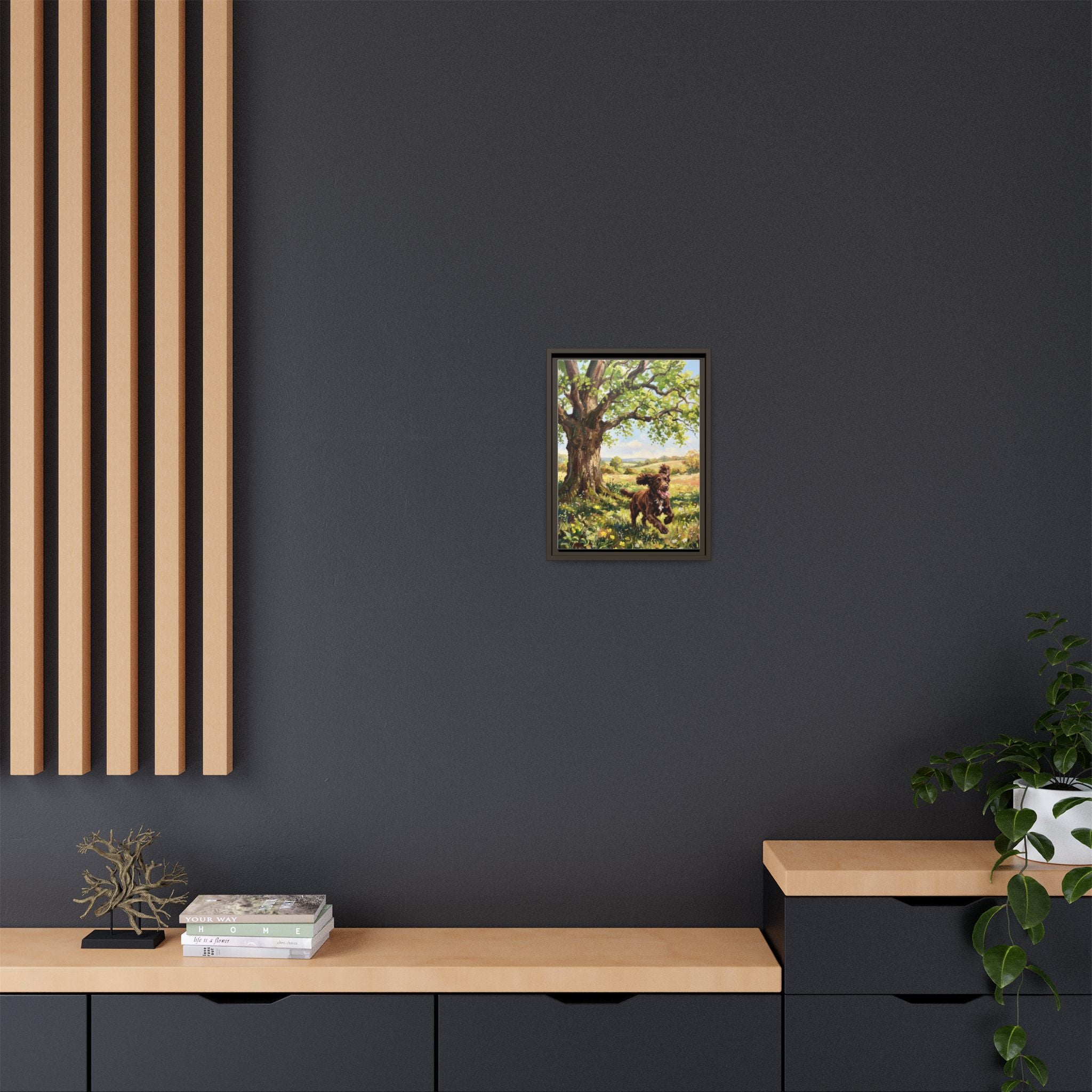 The Working Cocker - Print on Canvas with Wooden Frame