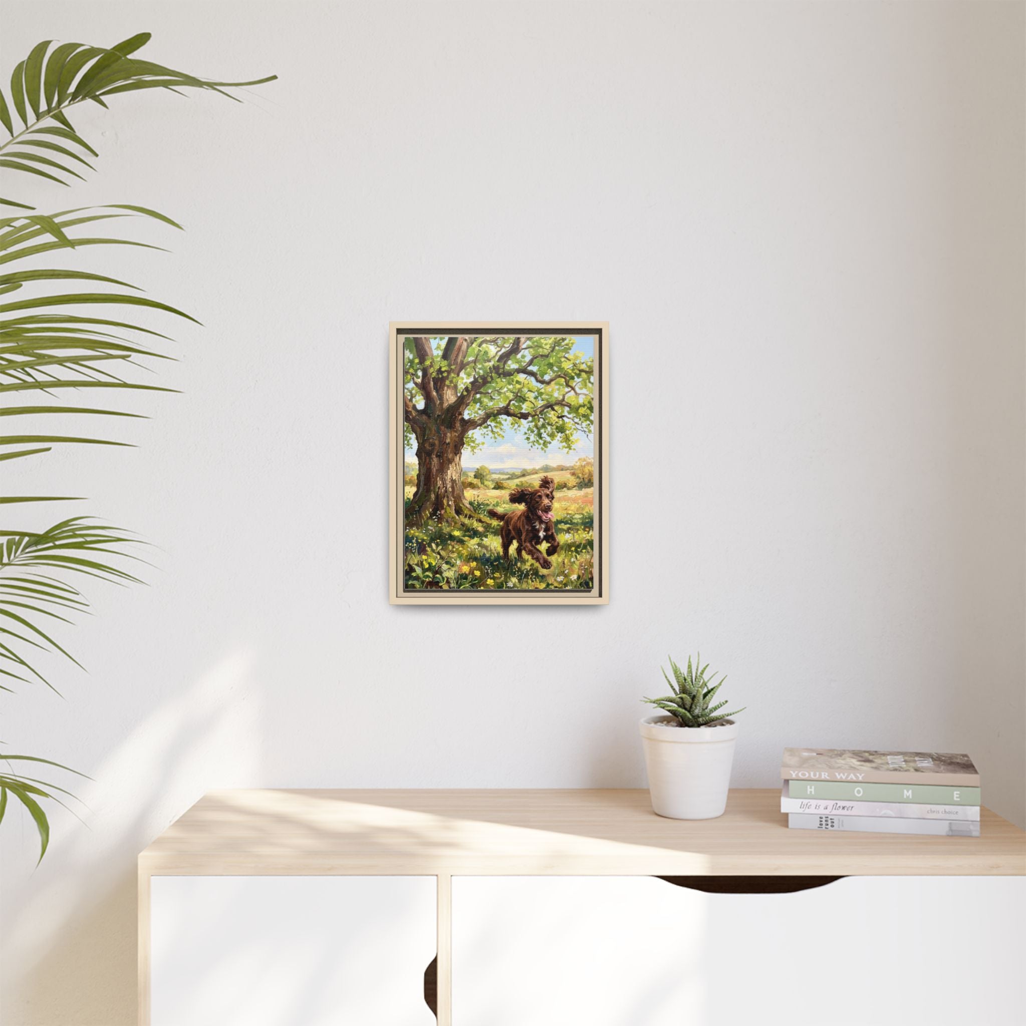 The Working Cocker - Print on Canvas with Wooden Frame