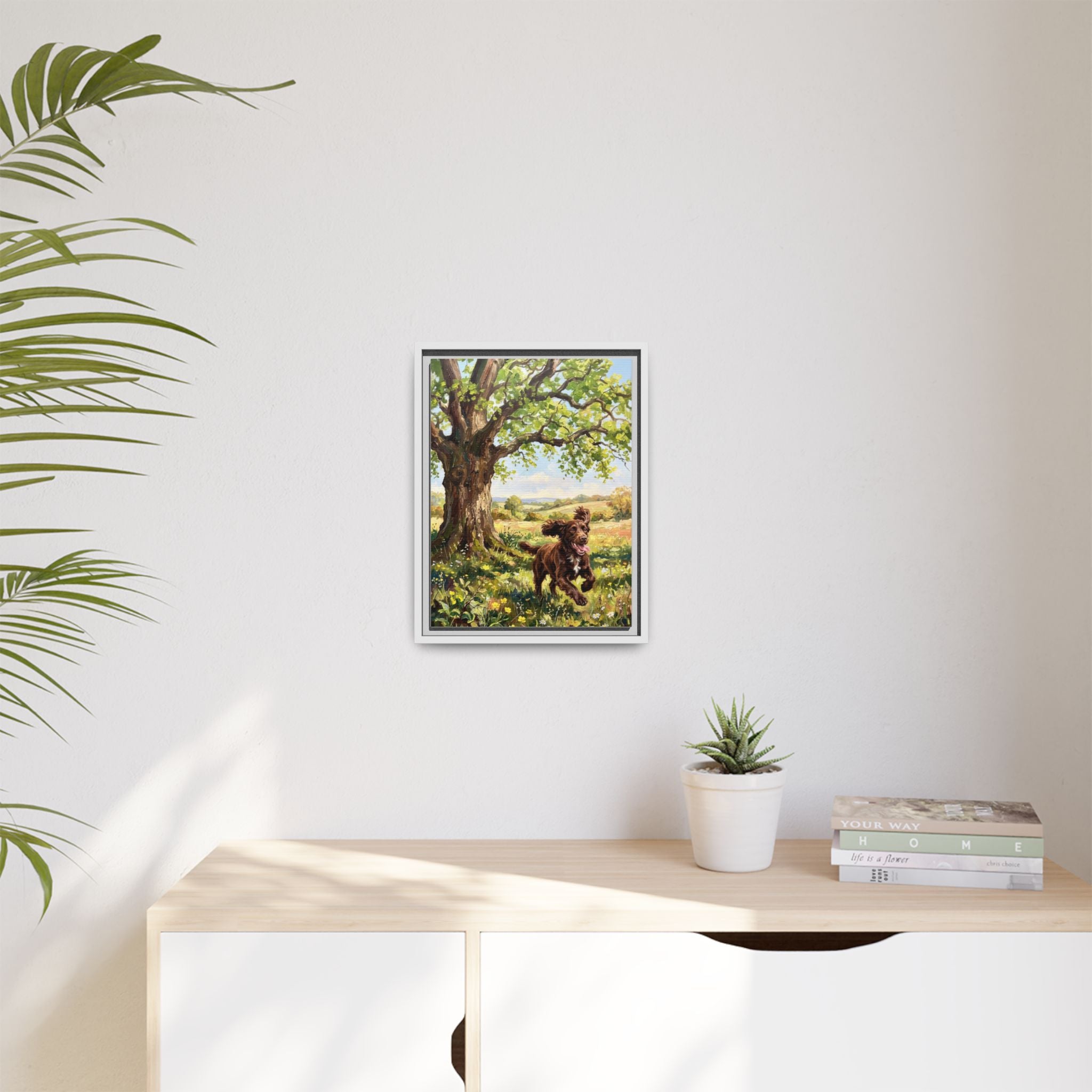 The Working Cocker - Print on Canvas with Wooden Frame
