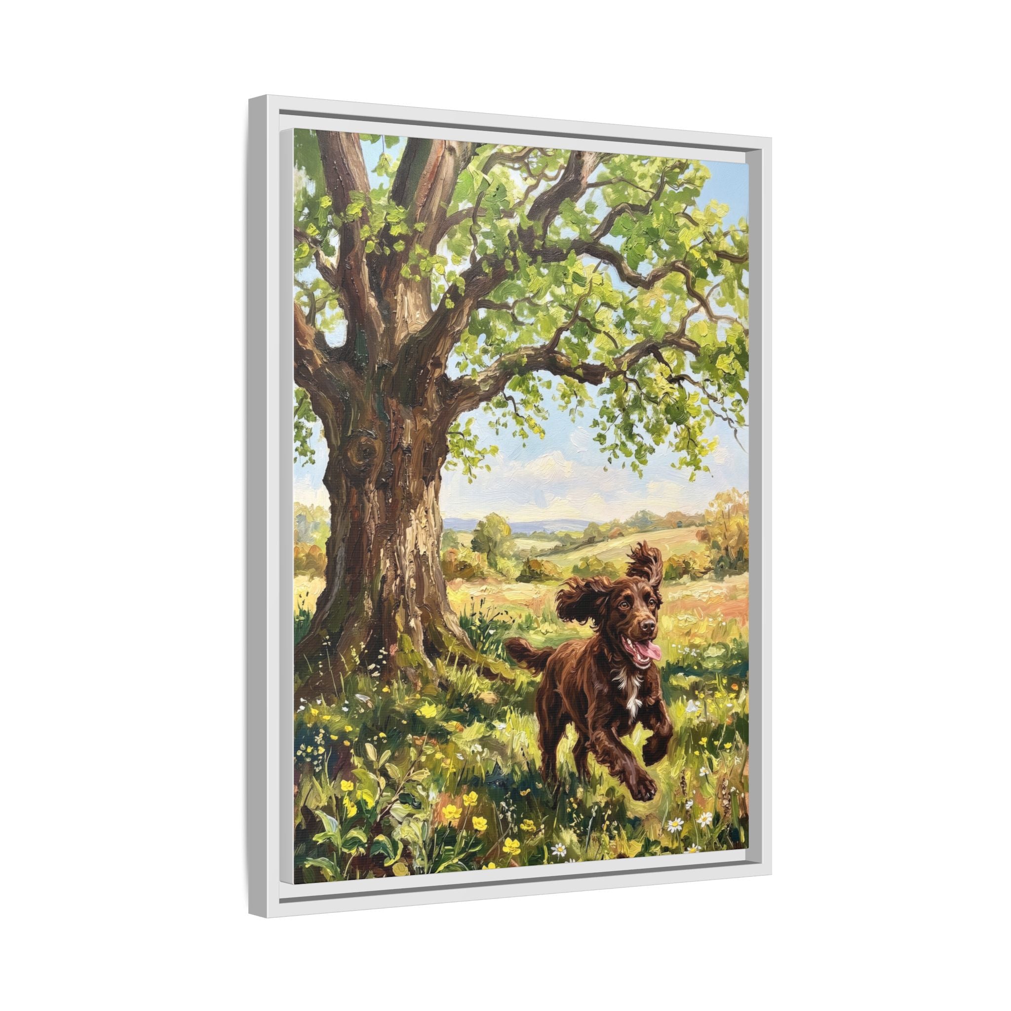 The Working Cocker - Print on Canvas with Wooden Frame
