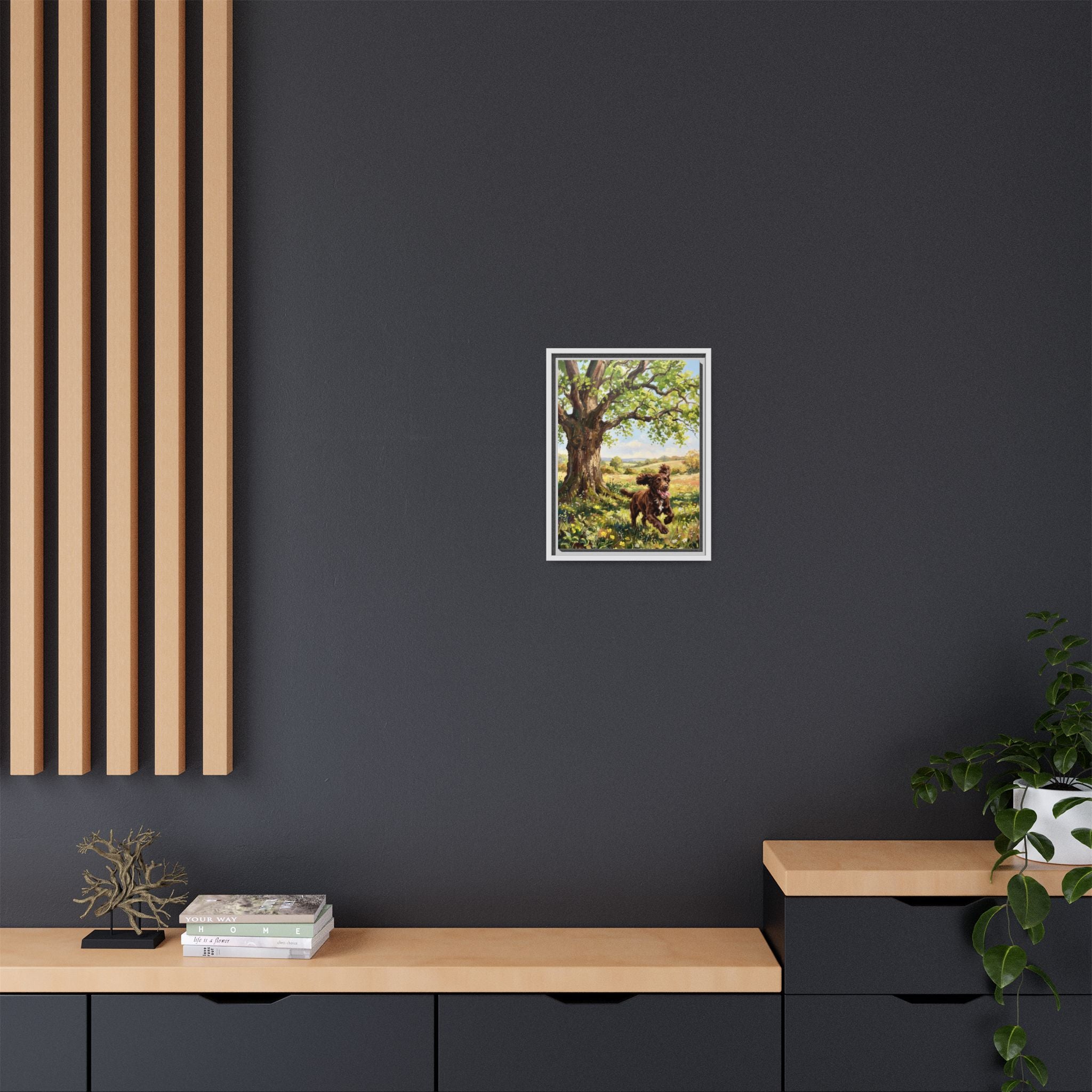 The Working Cocker - Print on Canvas with Wooden Frame