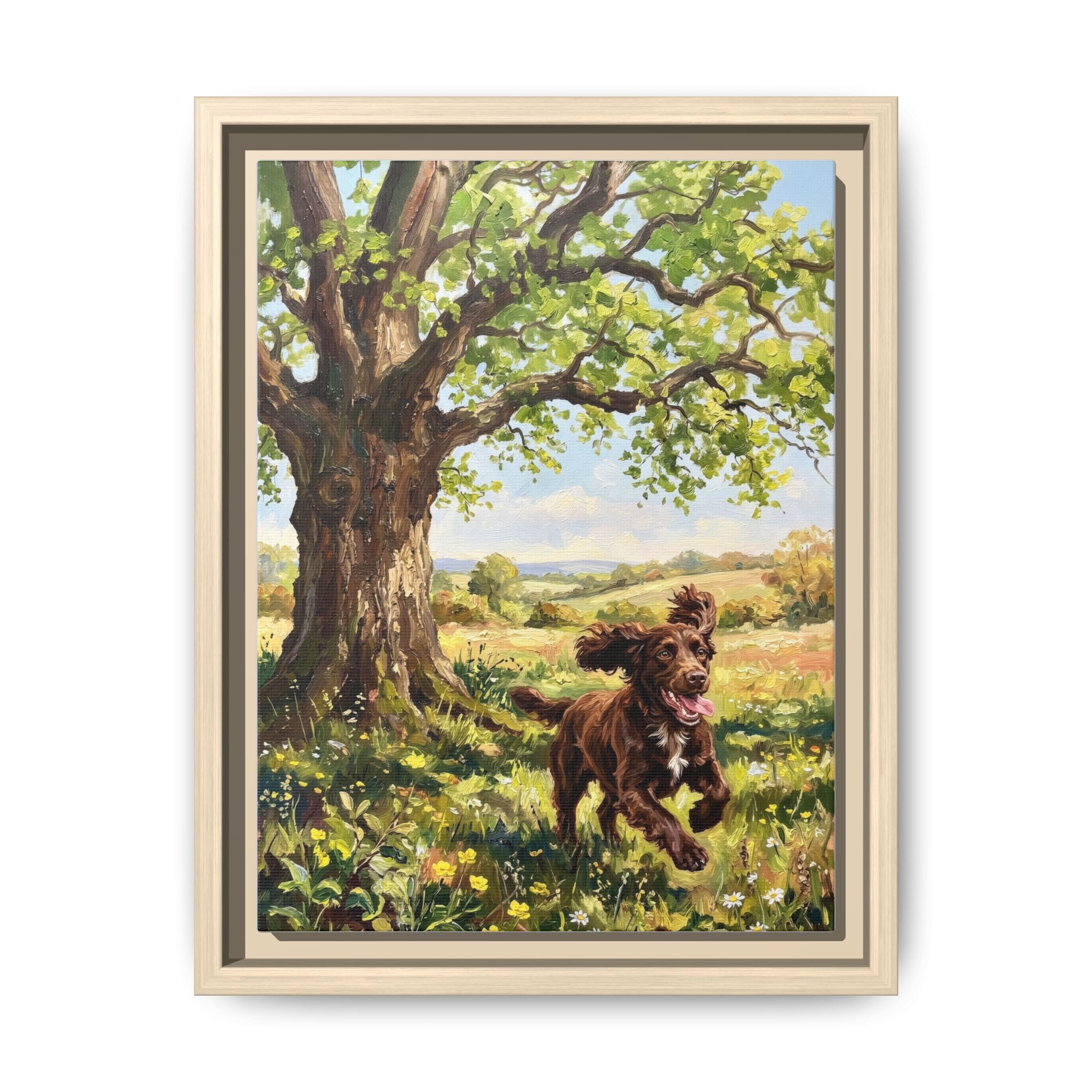 The Working Cocker - Print on Canvas with Wooden Frame