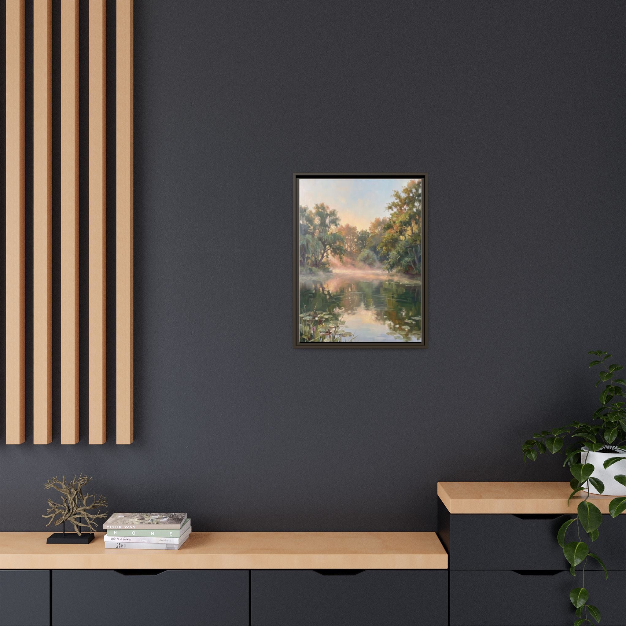 The Lily Pond - Print on Canvas with Wooden Frame