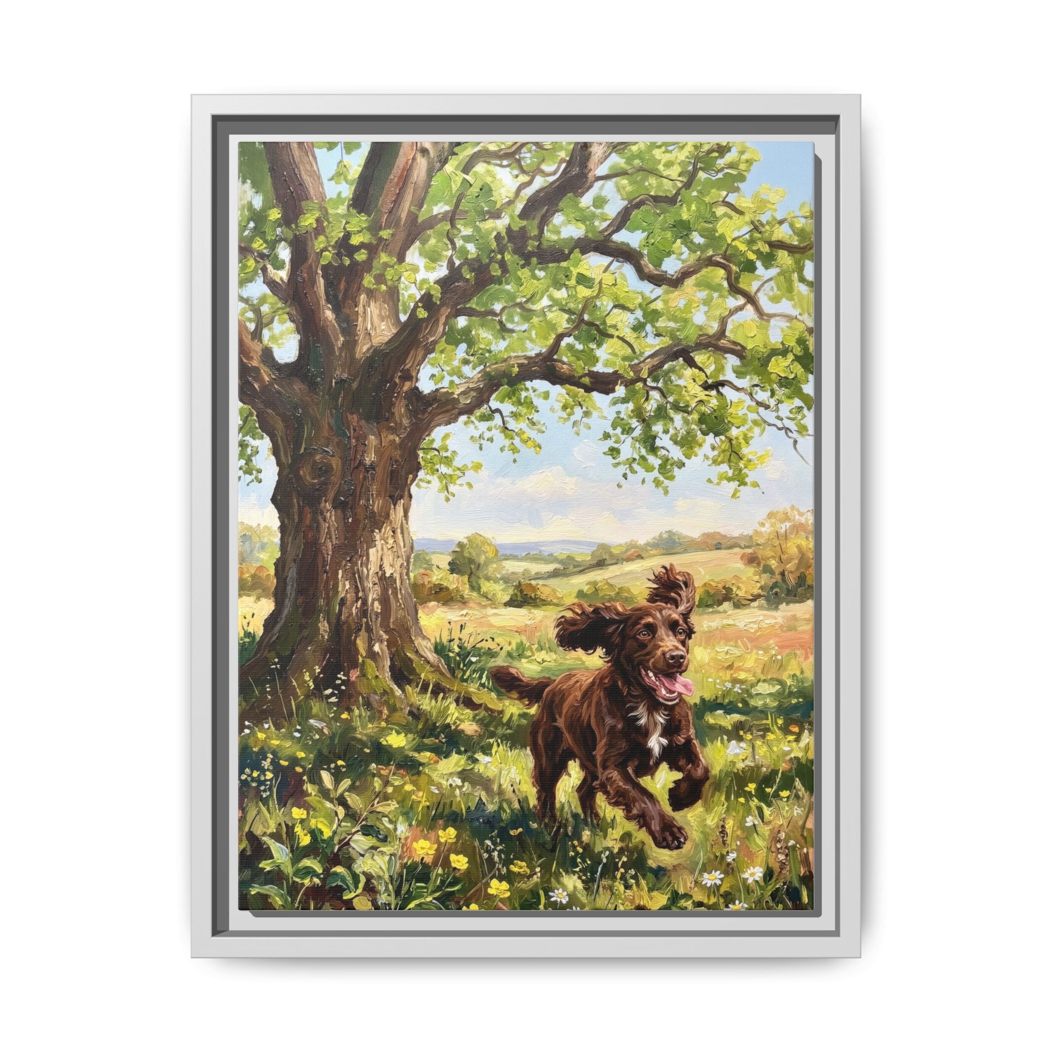 The Working Cocker - Print on Canvas with Wooden Frame