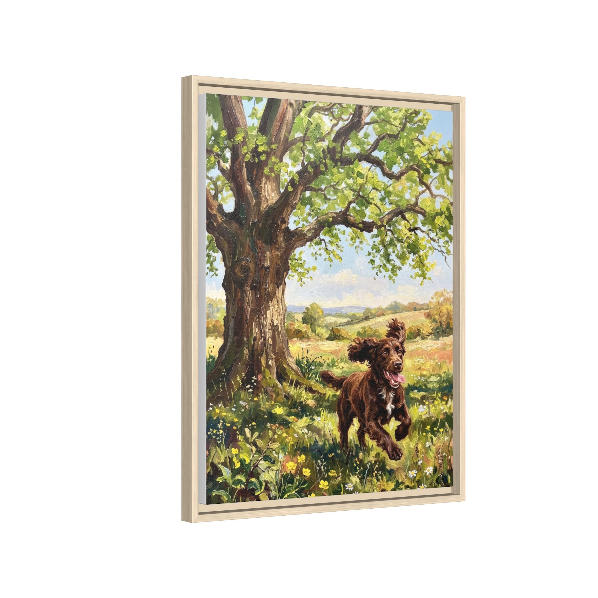 The Working Cocker - Print on Canvas with Wooden Frame