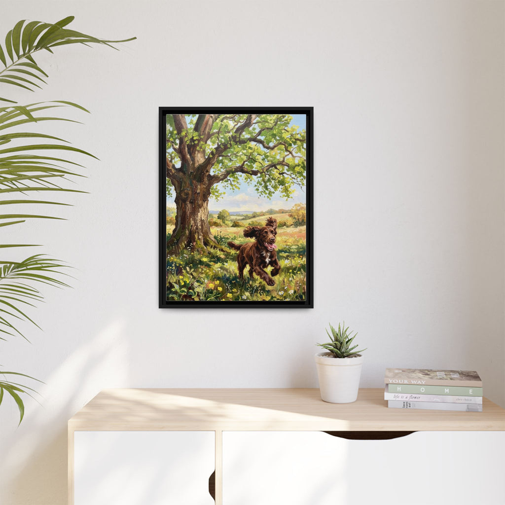 The Working Cocker - Print on Canvas with Wooden Frame