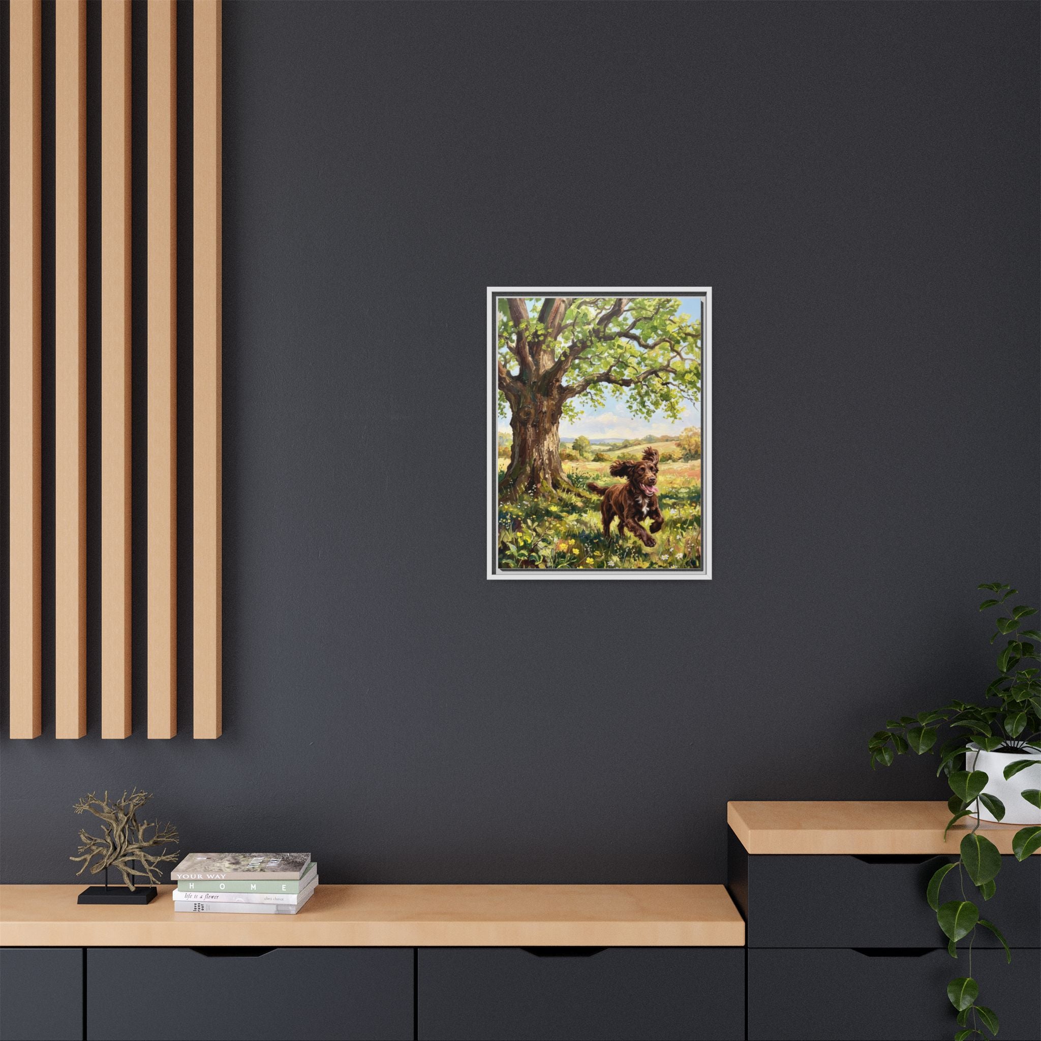The Working Cocker - Print on Canvas with Wooden Frame