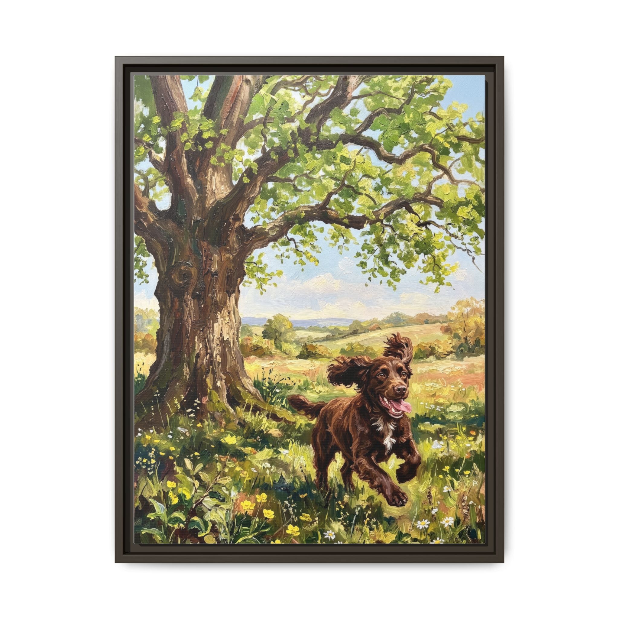 The Working Cocker - Print on Canvas with Wooden Frame