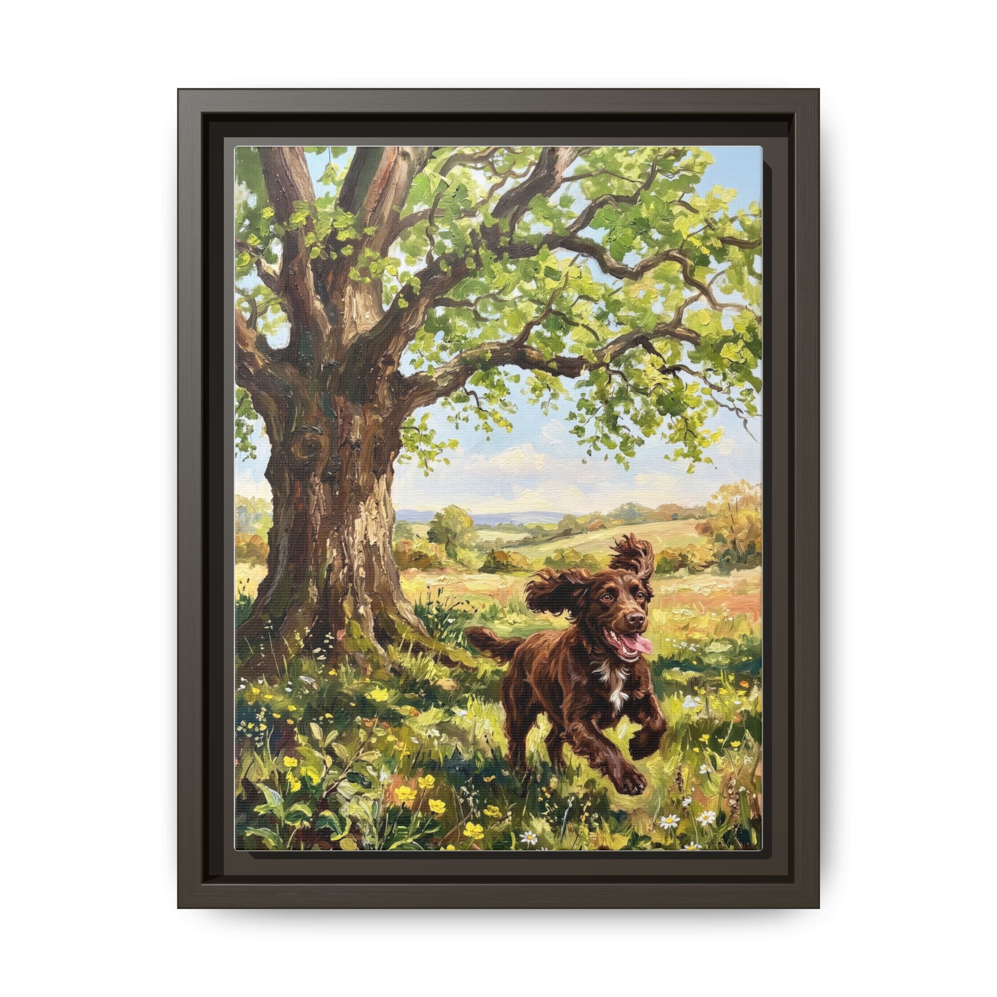 The Working Cocker - Print on Canvas with Wooden Frame