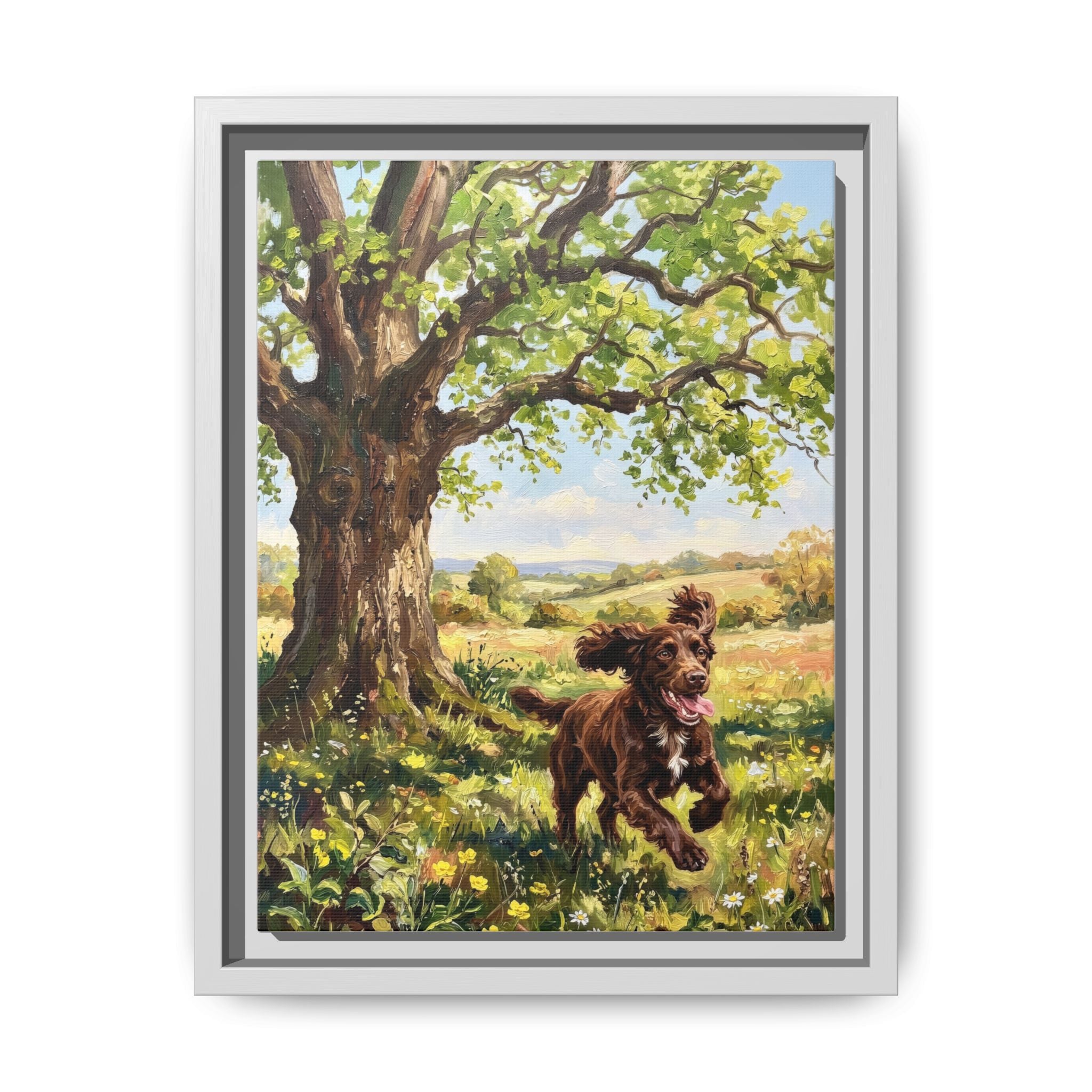 The Working Cocker - Print on Canvas with Wooden Frame