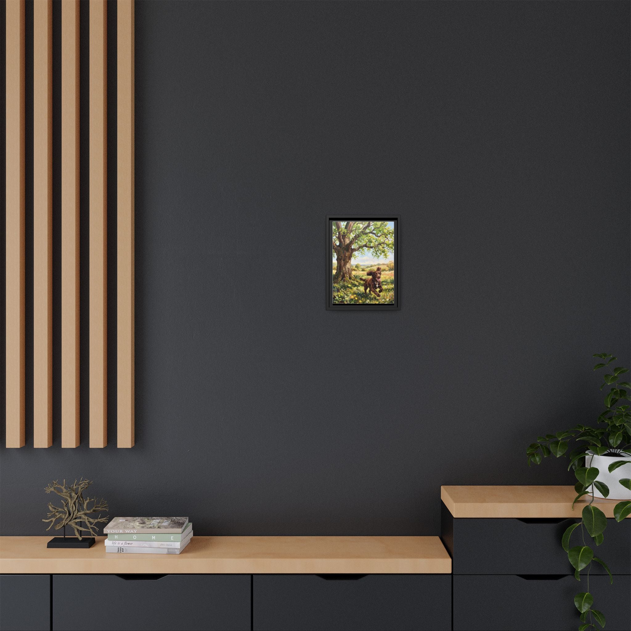 The Working Cocker - Print on Canvas with Wooden Frame