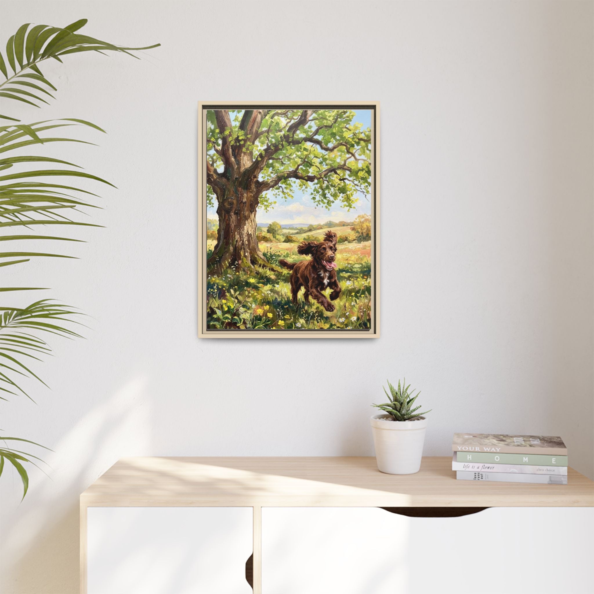 The Working Cocker - Print on Canvas with Wooden Frame