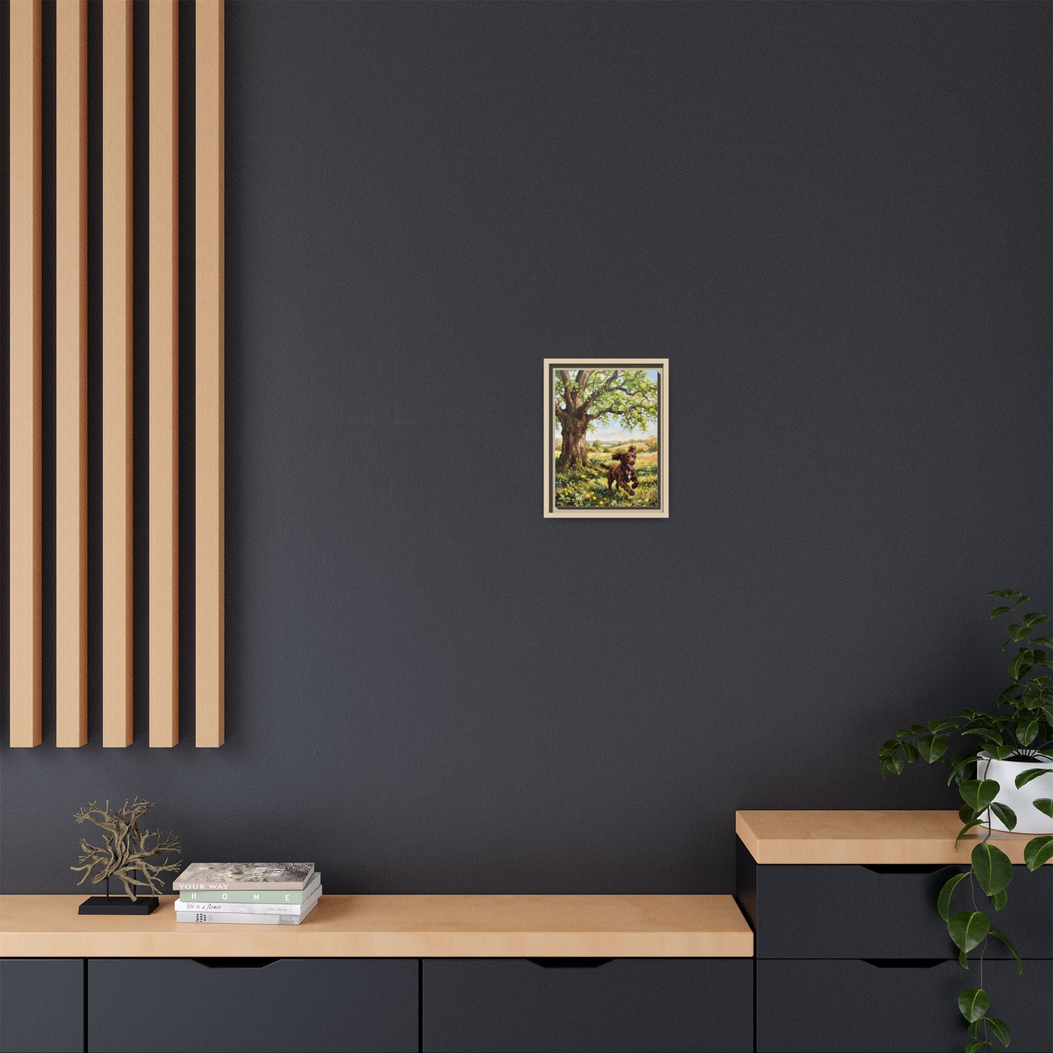 The Working Cocker - Print on Canvas with Wooden Frame