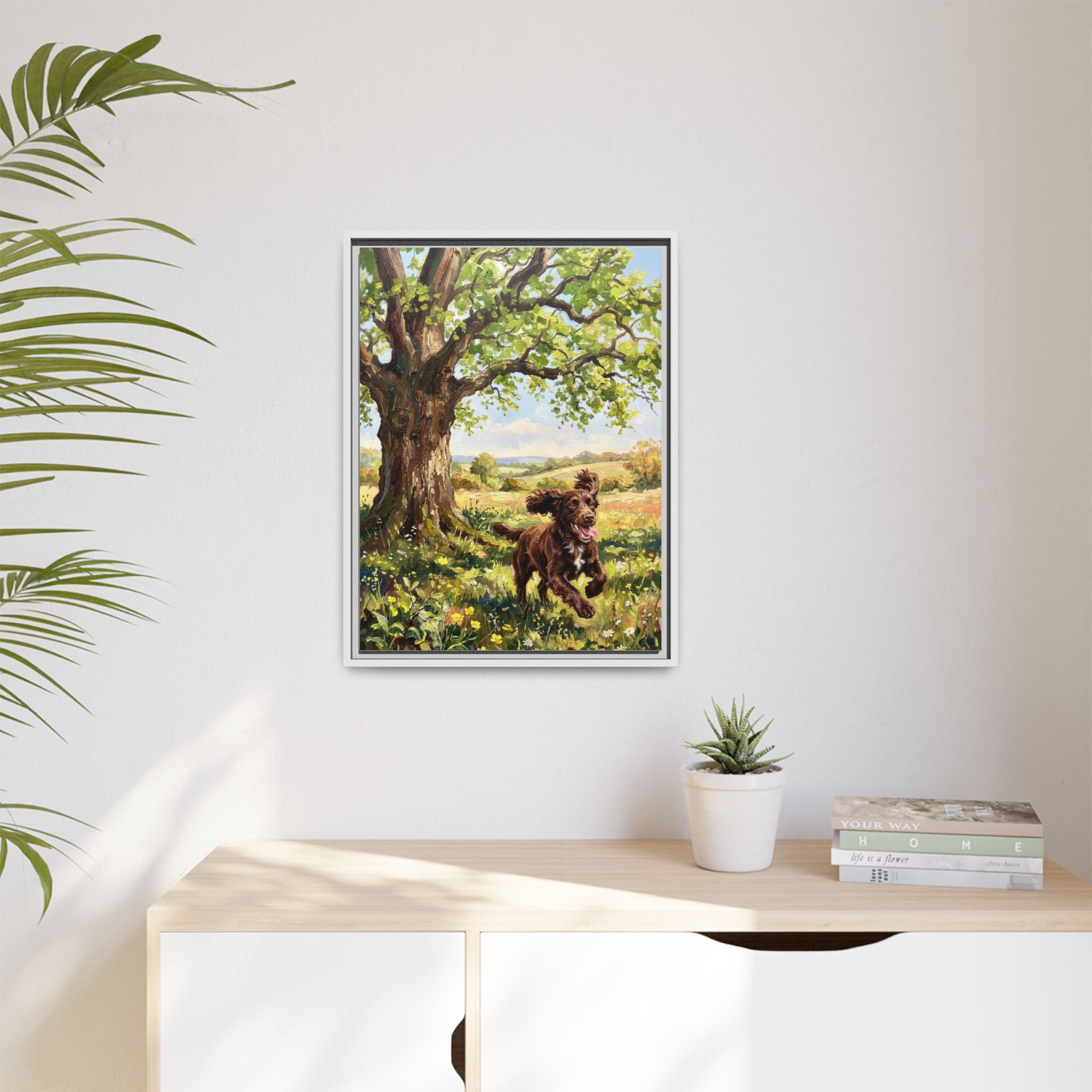 The Working Cocker - Print on Canvas with Wooden Frame